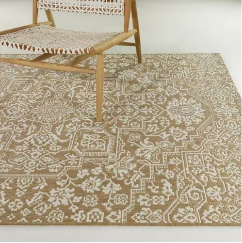 9 ft. x 12 ft. Brown Floral Medallion Indoor/Outdoor Osprey  Area Rug