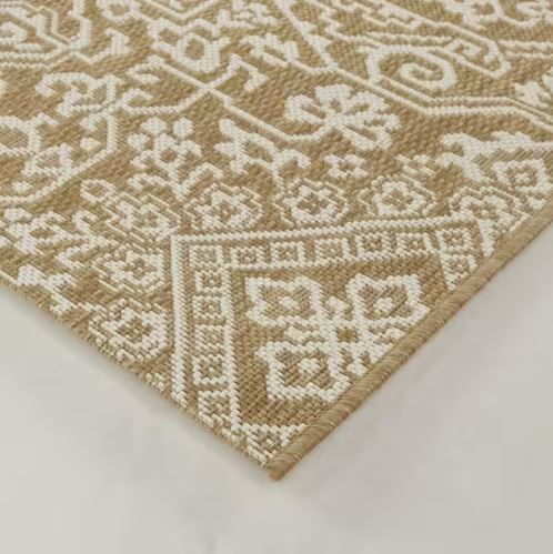 9 ft. x 12 ft. Brown Floral Medallion Indoor/Outdoor Osprey  Area Rug