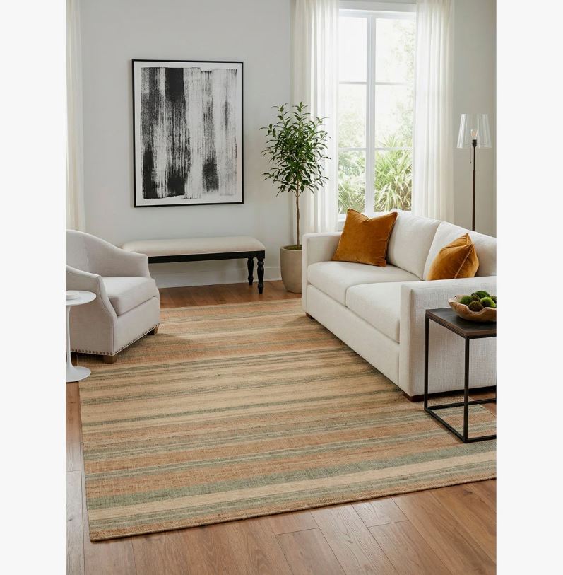 9' x 12' Colors Earth Green/Orange/Beige Aquila Striped Indoor Rug