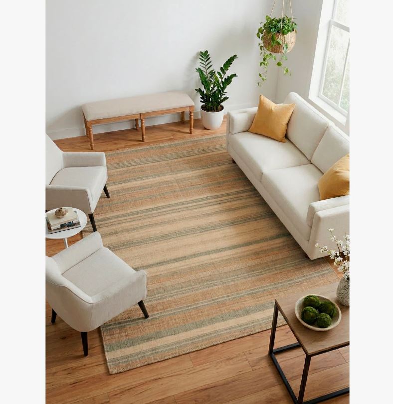 9' x 12' Colors Earth Green/Orange/Beige Aquila Striped Indoor Rug