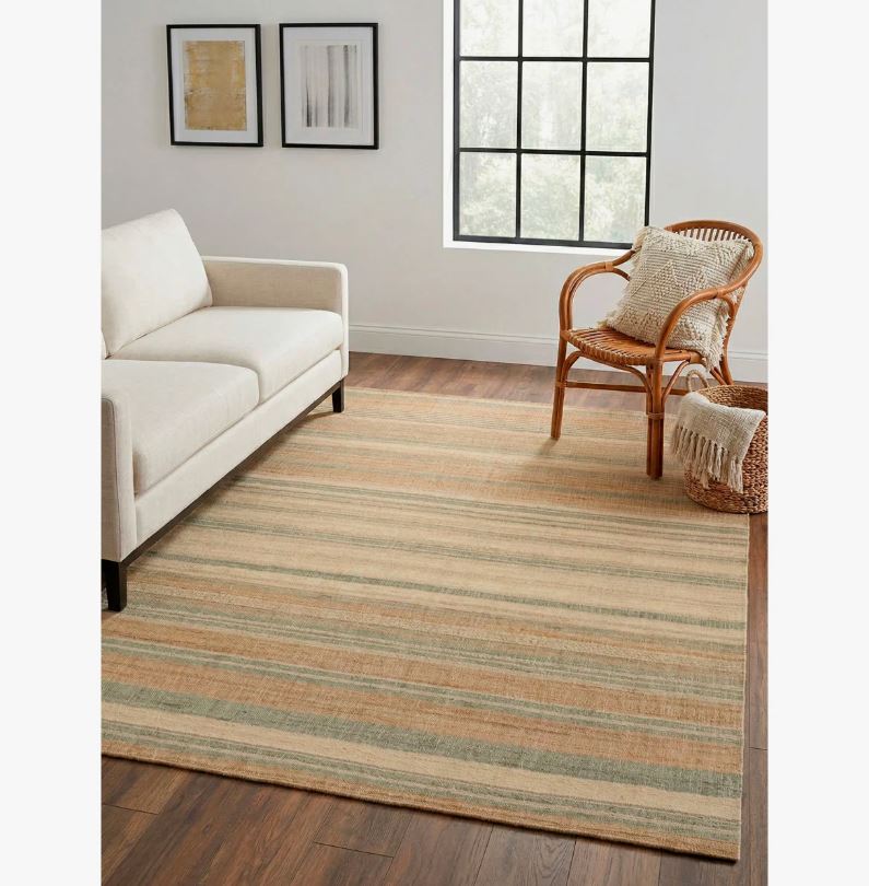 9' x 12' Colors Earth Green/Orange/Beige Aquila Striped Indoor Rug