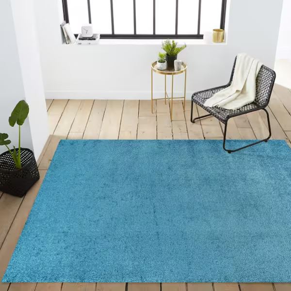 5 ft. x 8 ft. Haze Solid Turquoise Low-Pile Area Rug