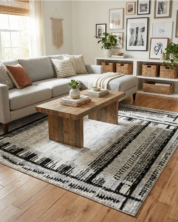 5' 3 x 8' Black and White Tagine Area Rug