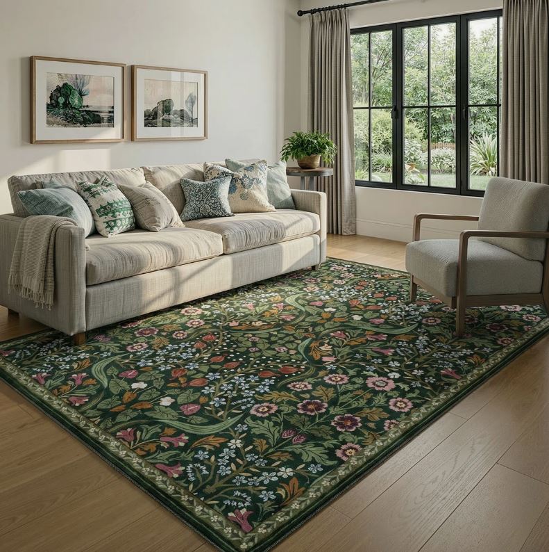 5' x 7' Kaldi Floral Washable Area Rug – Intricate Nature-Inspired Design, Non-Slip Soft Floor Mat for Living Room, Bedroom, and Entryway