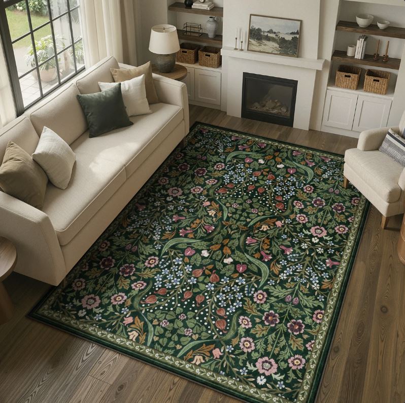 5' x 7' Kaldi Floral Washable Area Rug – Intricate Nature-Inspired Design, Non-Slip Soft Floor Mat for Living Room, Bedroom, and Entryway
