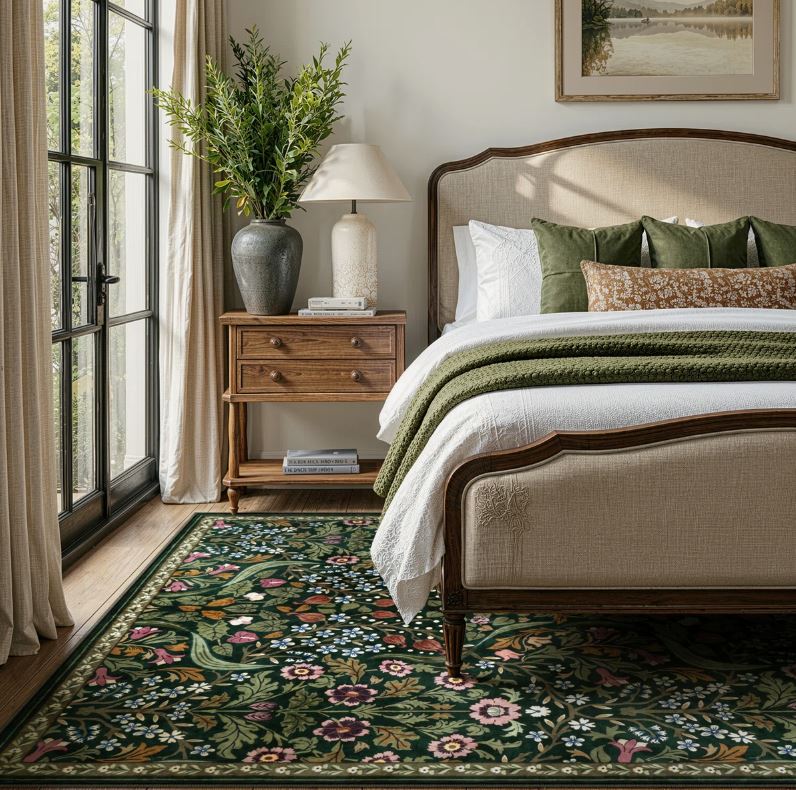 5' x 7' Kaldi Floral Washable Area Rug – Intricate Nature-Inspired Design, Non-Slip Soft Floor Mat for Living Room, Bedroom, and Entryway