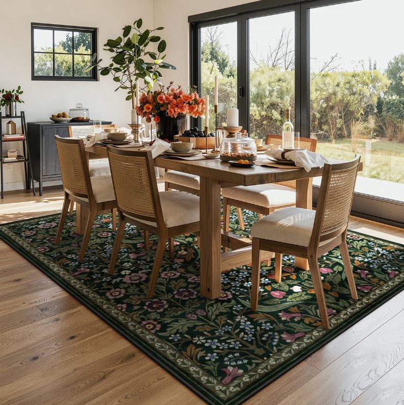 5' x 7' Kaldi Floral Washable Area Rug – Intricate Nature-Inspired Design, Non-Slip Soft Floor Mat for Living Room, Bedroom, and Entryway