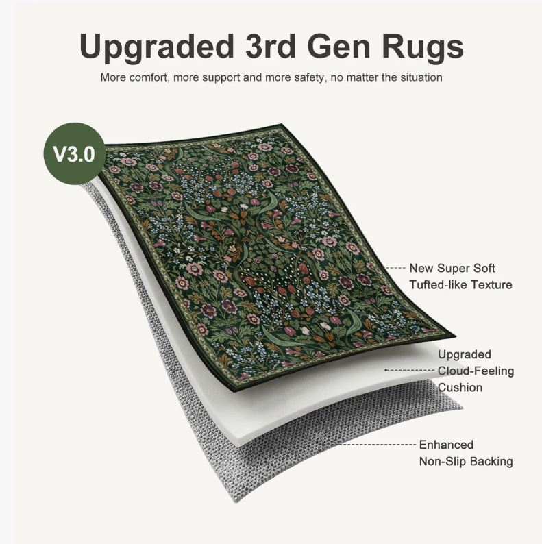 5' x 7' Kaldi Floral Washable Area Rug – Intricate Nature-Inspired Design, Non-Slip Soft Floor Mat for Living Room, Bedroom, and Entryway