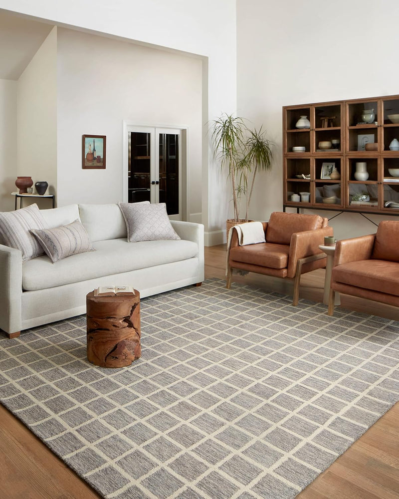 7'-9" x 9'-9" Loloi Chris Loves Julia Polly Slate/Ivory Area Rug Living Room Dining Room Bedroom, Modern, Timeless, Classic, Hand-Tufted, Neutral, Area Rug