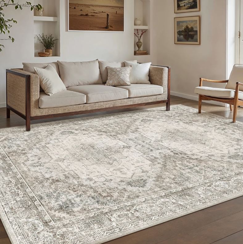 8' x 10' Brown Elaine Machine Washable Vintage Area Rug With Non-Slip Backing