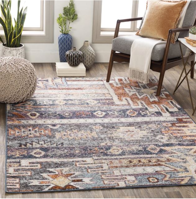 Livabliss Area Rugs for Living Room, 8x10 New Mexico Rustic Blue Rug, Bedroom Dining Room Home Decor Stain Resistant Carpet (7'10" x 10'2")