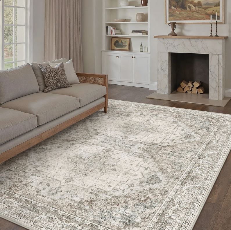 8' x 10' Brown Elaine Machine Washable Vintage Area Rug With Non-Slip Backing