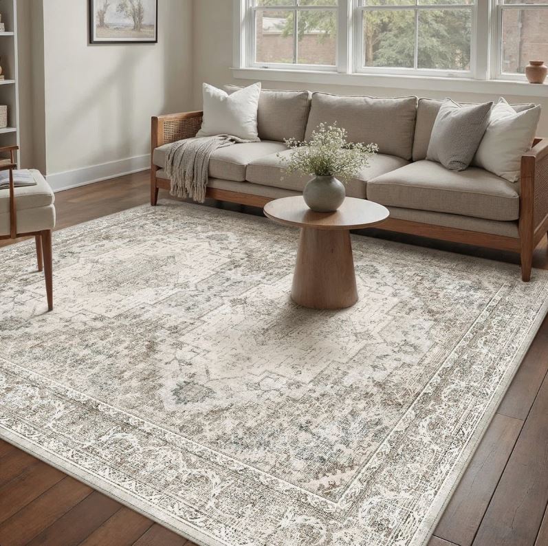 8' x 10' Brown Elaine Machine Washable Vintage Area Rug With Non-Slip Backing