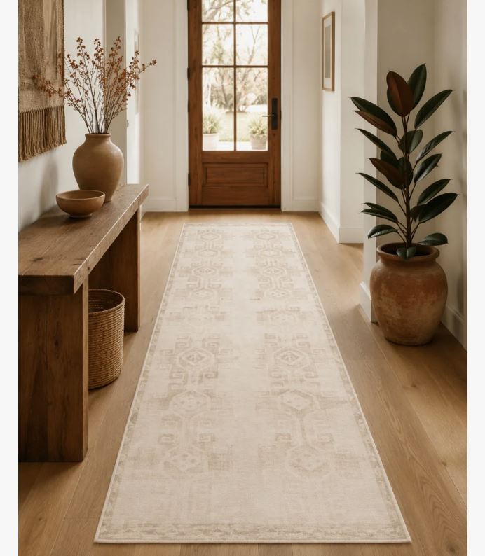 3'4" x 5' Light Yellow Traditional Geometric Decorative Washable Rug