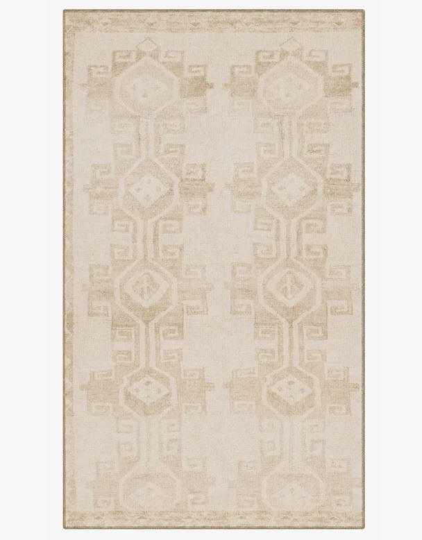 3'4" x 5' Light Yellow Traditional Geometric Decorative Washable Rug