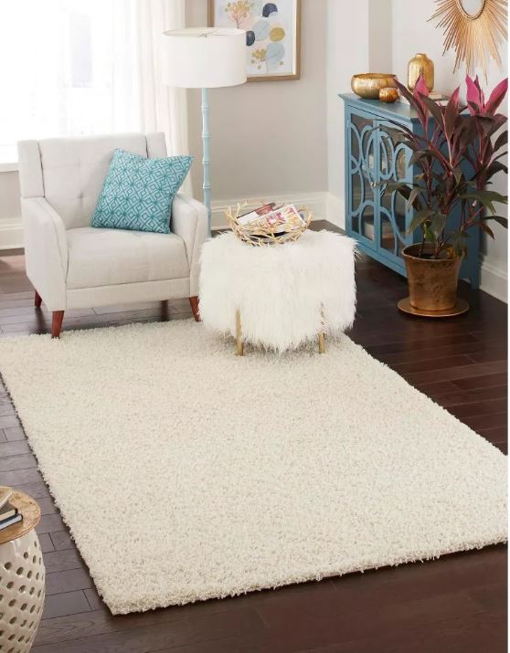 Unique Loom 6' 1 x 9' 0 Rectangle Solid Shag Pure Ivory Area Rug