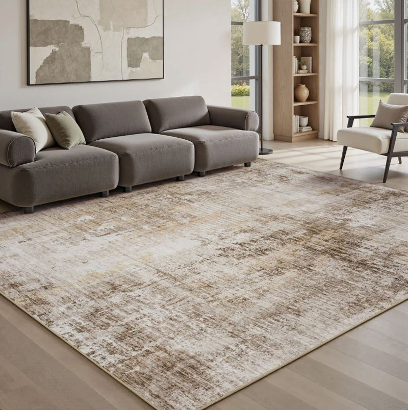 8' x 10' Distressed Modern Abstract Machine Washable Area Rug in Earth Tone Brown for Living Room or Bedroom