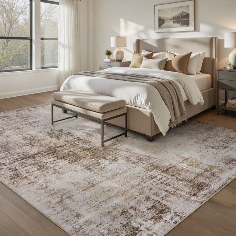 8' x 10' Distressed Modern Abstract Machine Washable Area Rug in Earth Tone Brown for Living Room or Bedroom