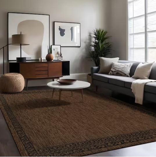 Frame Gold 8 ft. x 10 ft. Geometric Bordered Washable Indoor Outdoor Area Rug