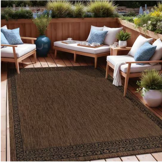 Frame Gold 8 ft. x 10 ft. Geometric Bordered Washable Indoor Outdoor Area Rug