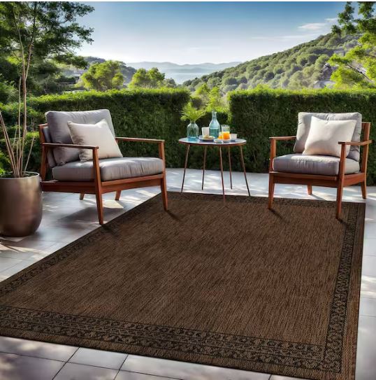 Frame Gold 8 ft. x 10 ft. Geometric Bordered Washable Indoor Outdoor Area Rug