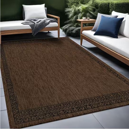 Frame Gold 8 ft. x 10 ft. Geometric Bordered Washable Indoor Outdoor Area Rug