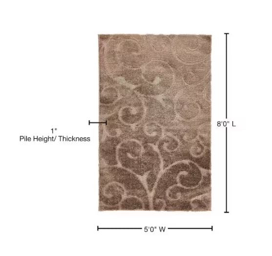 Floral Shag Carved Brown 5' 0 x 8' 0 Area Rug