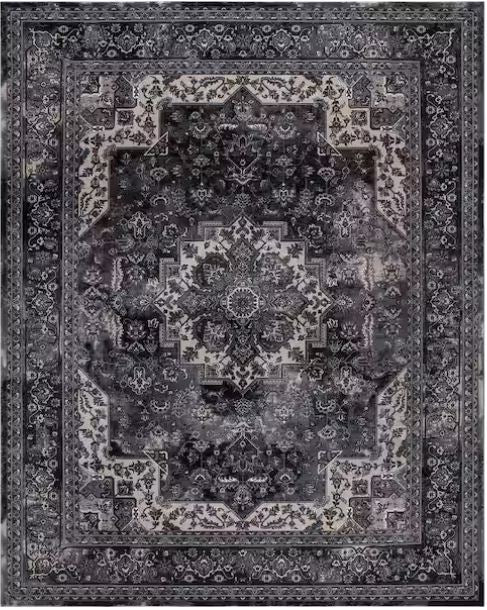 Angora Anthracite 8 ft. x 10 ft. Medallion Area Rug