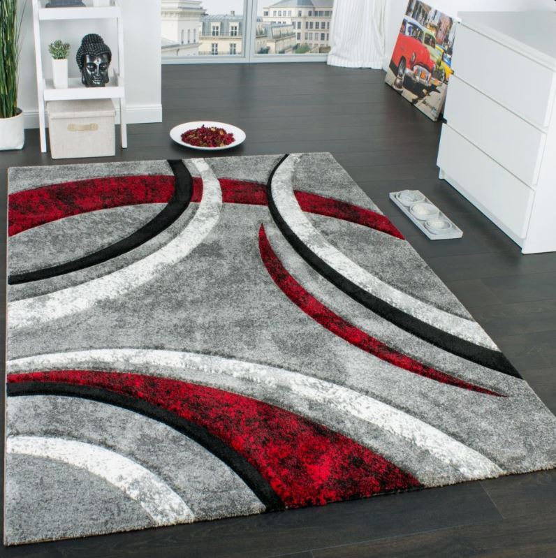 4' x 6' Ultan Abstract Gray Red Area Rug