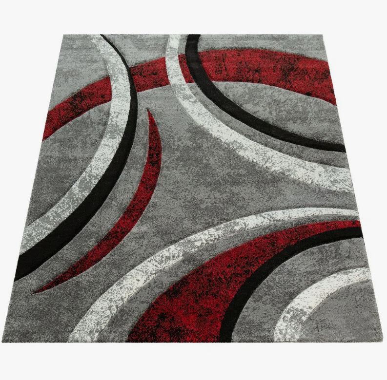 4' x 6' Ultan Abstract Gray Red Area Rug