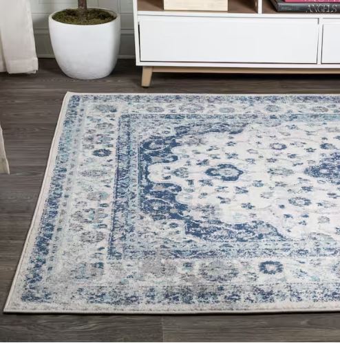 Indhira Blue/Gray 8 ft. x 10 ft. Ornate Medallion Persian Area Rug