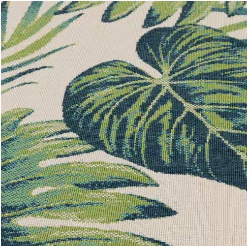 Shop Labor Day Sale ❯ Backyard Bungalow Ivory/Multi 7 ft. 7 in. x 10 ft. Green Leaf Tropics Polypropylene Indoor/Outdoor Area Rug