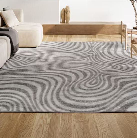8 ft. x 10 ft. Maribo High-Low Abstract Groovy Striped Gray/Ivory Indoor/Outdoor Area Rug
