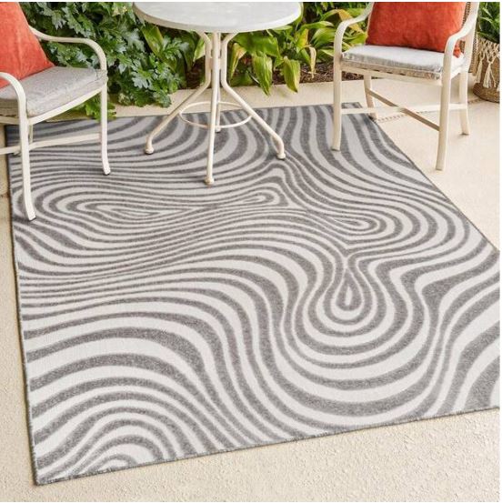 8 ft. x 10 ft. Maribo High-Low Abstract Groovy Striped Gray/Ivory Indoor/Outdoor Area Rug