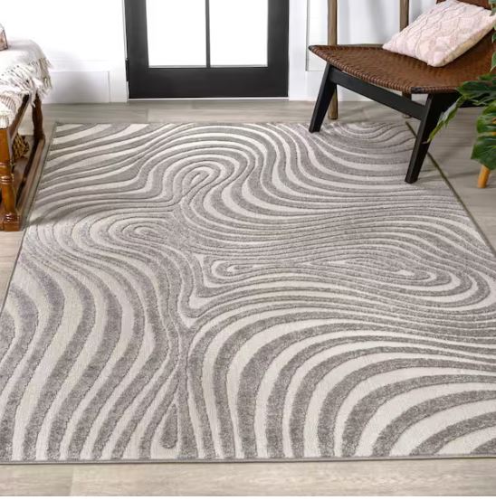 8 ft. x 10 ft. Maribo High-Low Abstract Groovy Striped Gray/Ivory Indoor/Outdoor Area Rug