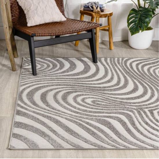 8 ft. x 10 ft. Maribo High-Low Abstract Groovy Striped Gray/Ivory Indoor/Outdoor Area Rug