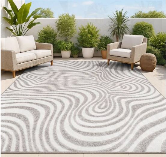 8 ft. x 10 ft. Maribo High-Low Abstract Groovy Striped Gray/Ivory Indoor/Outdoor Area Rug