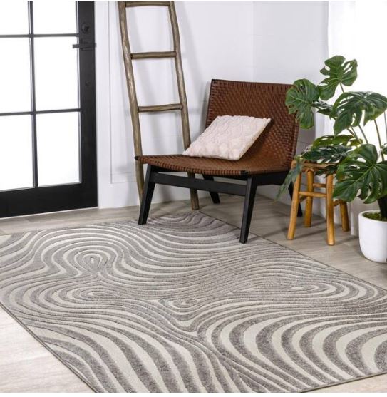 8 ft. x 10 ft. Maribo High-Low Abstract Groovy Striped Gray/Ivory Indoor/Outdoor Area Rug