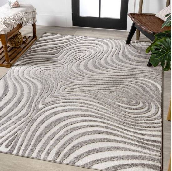 8 ft. x 10 ft. Maribo High-Low Abstract Groovy Striped Gray/Ivory Indoor/Outdoor Area Rug