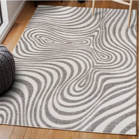 8 ft. x 10 ft. Maribo High-Low Abstract Groovy Striped Gray/Ivory Indoor/Outdoor Area Rug