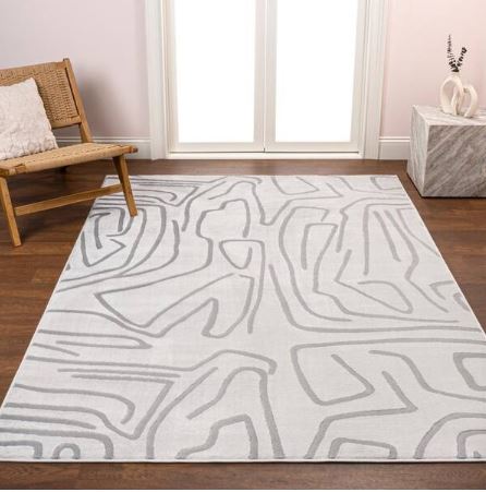 Alcina Modern Scandinavian Graphic Lines High-Low White/Light Gray 5 ft. x 8 ft. Area Rug