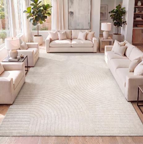 JONATHAN Y Hallie High-Low Minimalist Curve Geometric Ivory/Cream 5 ft. x 8 ft. Indoor/Outdoor Area Rug, Non-Shedding, Easy-Clean