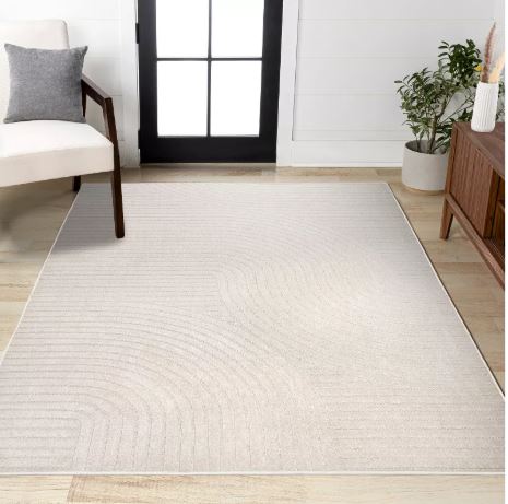 JONATHAN Y Hallie High-Low Minimalist Curve Geometric Ivory/Cream 5 ft. x 8 ft. Indoor/Outdoor Area Rug, Non-Shedding, Easy-Clean