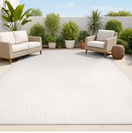 JONATHAN Y Hallie High-Low Minimalist Curve Geometric Ivory/Cream 5 ft. x 8 ft. Indoor/Outdoor Area Rug, Non-Shedding, Easy-Clean