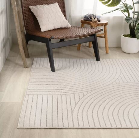 JONATHAN Y Hallie High-Low Minimalist Curve Geometric Ivory/Cream 5 ft. x 8 ft. Indoor/Outdoor Area Rug, Non-Shedding, Easy-Clean