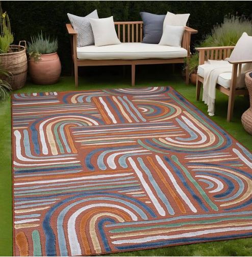 Arcadia Orange 6 ft. x 9 ft. Washable Abstract Indoor Outdoor Area Rug