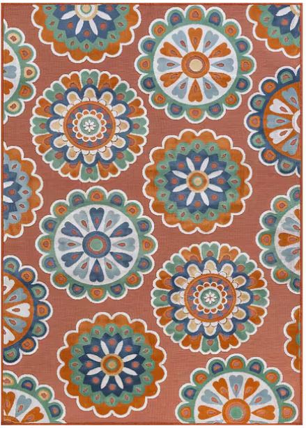 Mandala 8 ft. x 10 ft. Orange Washable Bohemian Medallion Indoor Outdoor Area Rug