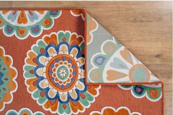 Mandala 8 ft. x 10 ft. Orange Washable Bohemian Medallion Indoor Outdoor Area Rug