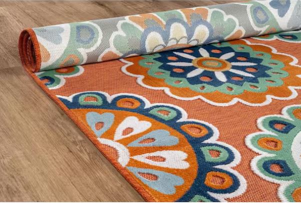 Mandala 8 ft. x 10 ft. Orange Washable Bohemian Medallion Indoor Outdoor Area Rug