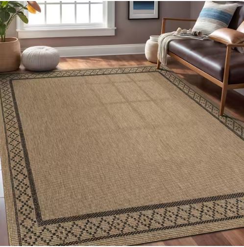 Haven 4 ft. x 6 ft. Natural Border Diamond Washable Easy Jute Modern Indoor Outdoor Area Rug